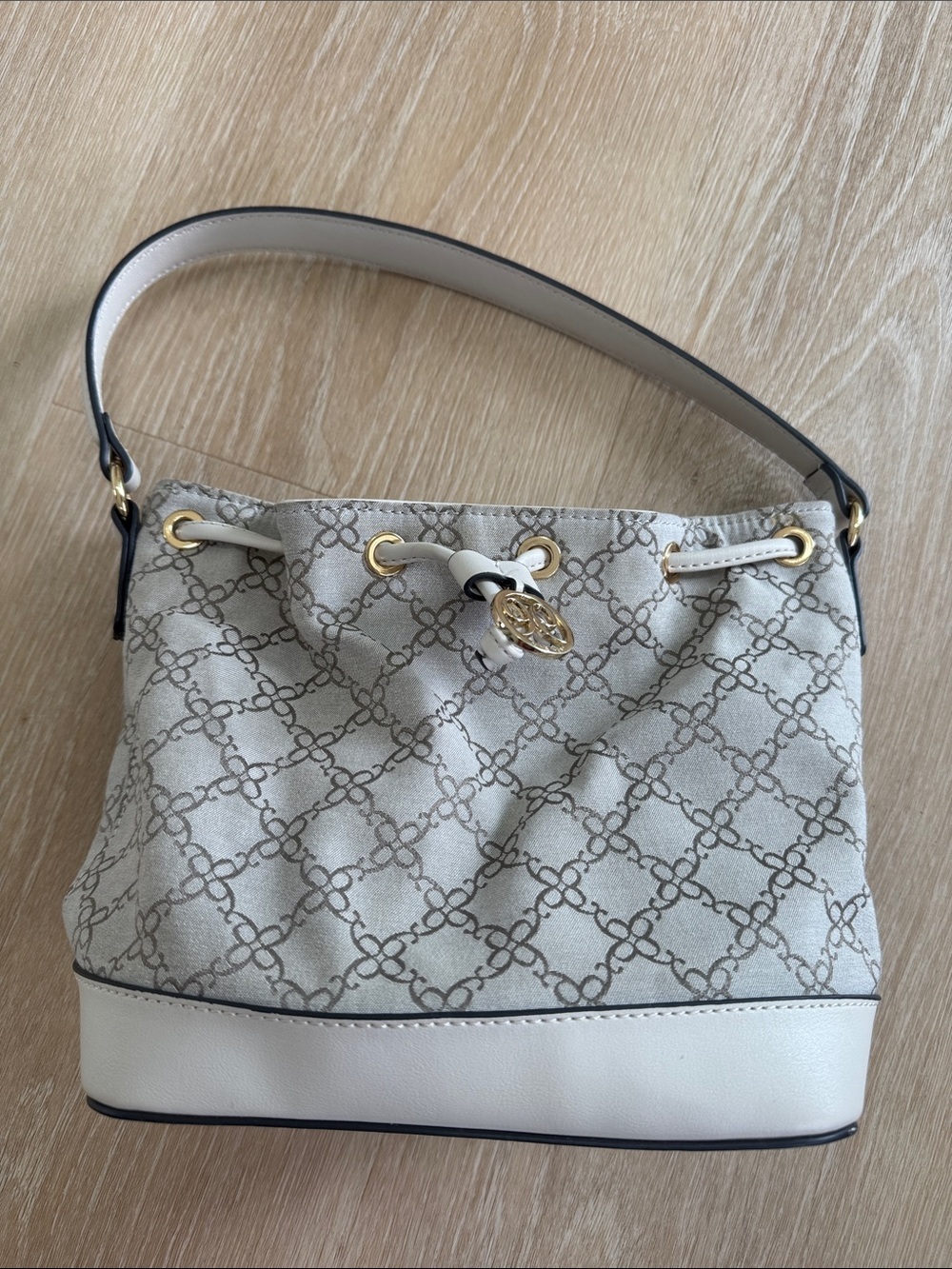 Nine West Beige and Cream Logo-Print Shoulder Bag